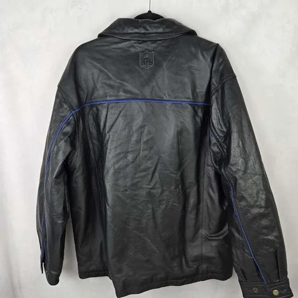 VTG Reebok NFL Indianapolis Colts On Field Leather Jacket Mens L Black Full Zip - Picture 4 of 9